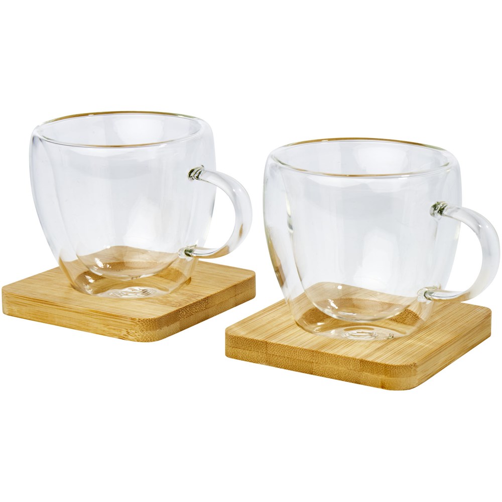 Manti 2-teiliger 100 ml doppelwandiger Glasbecher mit Bambusuntersetzer 